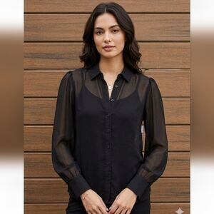 Joe Fresh Women's Semi Sheer Black Blouse With Built In Tank - Size Small NWT